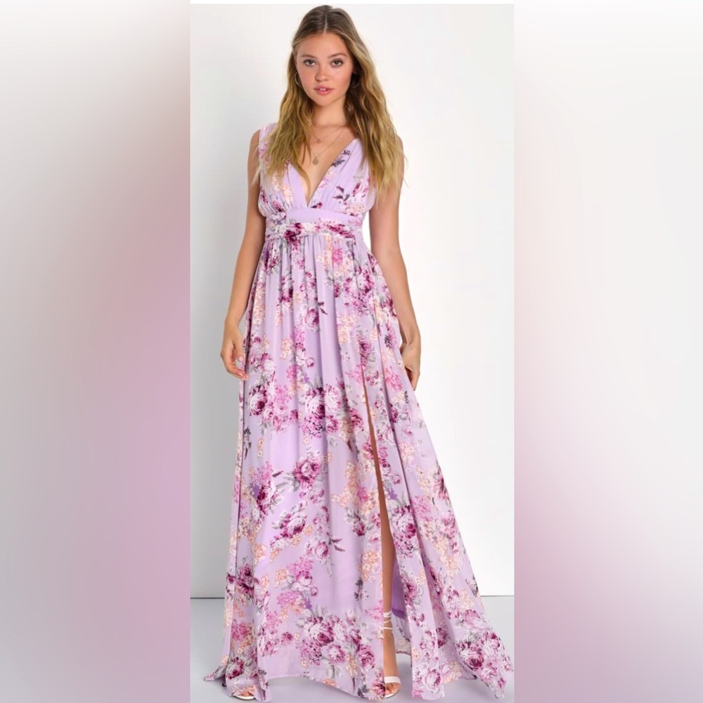Lulu's Lilac Floral Maxi Dress